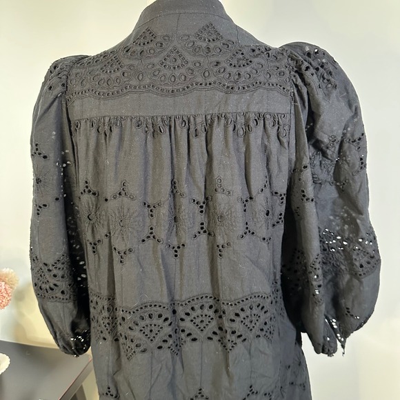 Universal Thread Black Eyelet Puff Sleeve Button Front Dress Size S - Picture 4 of 11